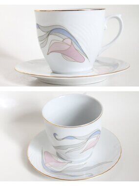 [PORFIN] Calla Lily Porcelain Tea Cup and Saucer (1980s, Romania)